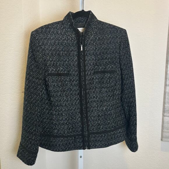 Tahari Tweed Black Womens ASL Arthur S Levine Jacket Zip Academia Classic SZ 12 - Picture 1 of 7